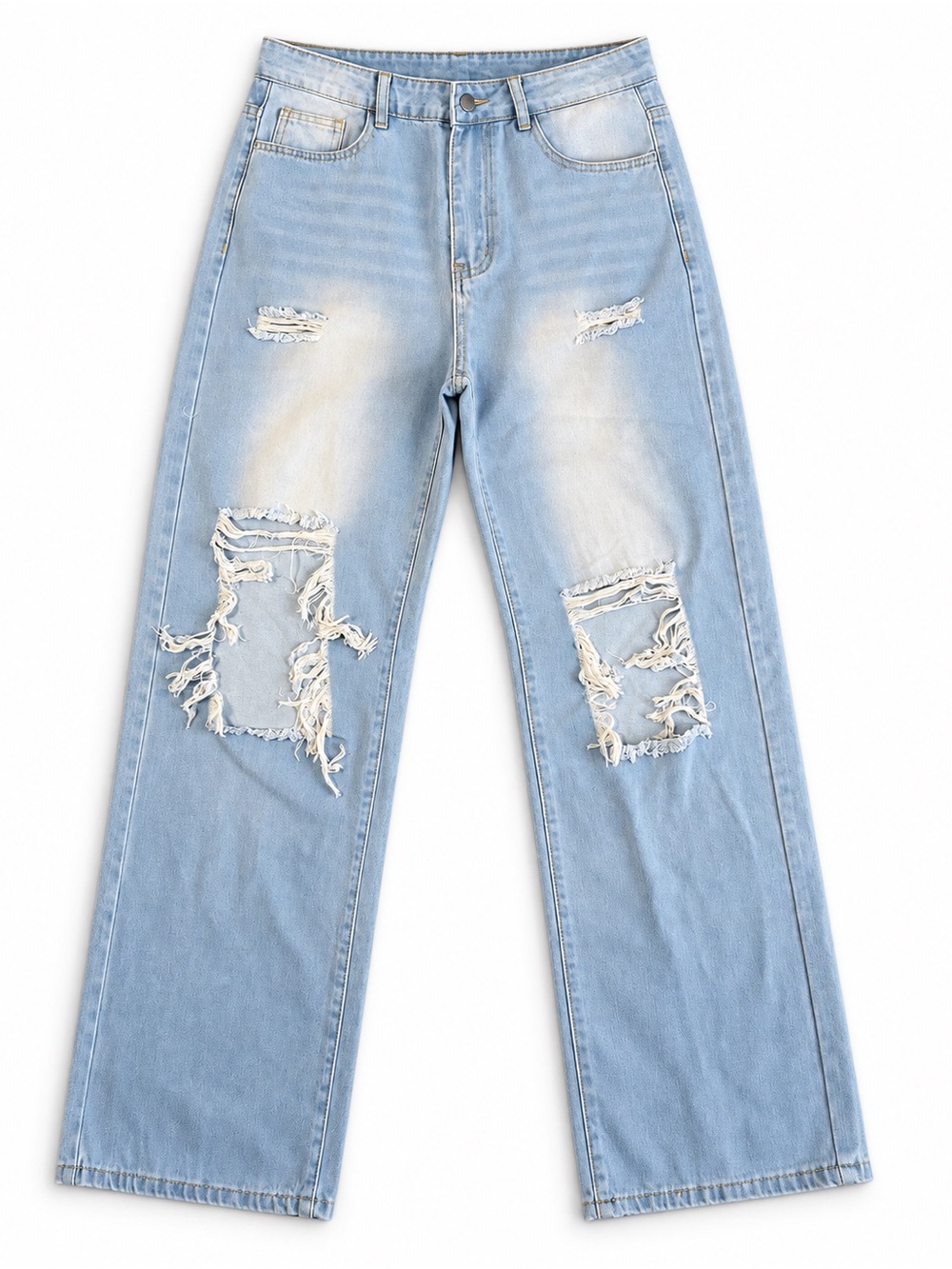Zara Light Wash Distressed Wide Leg Jeans – Size Large